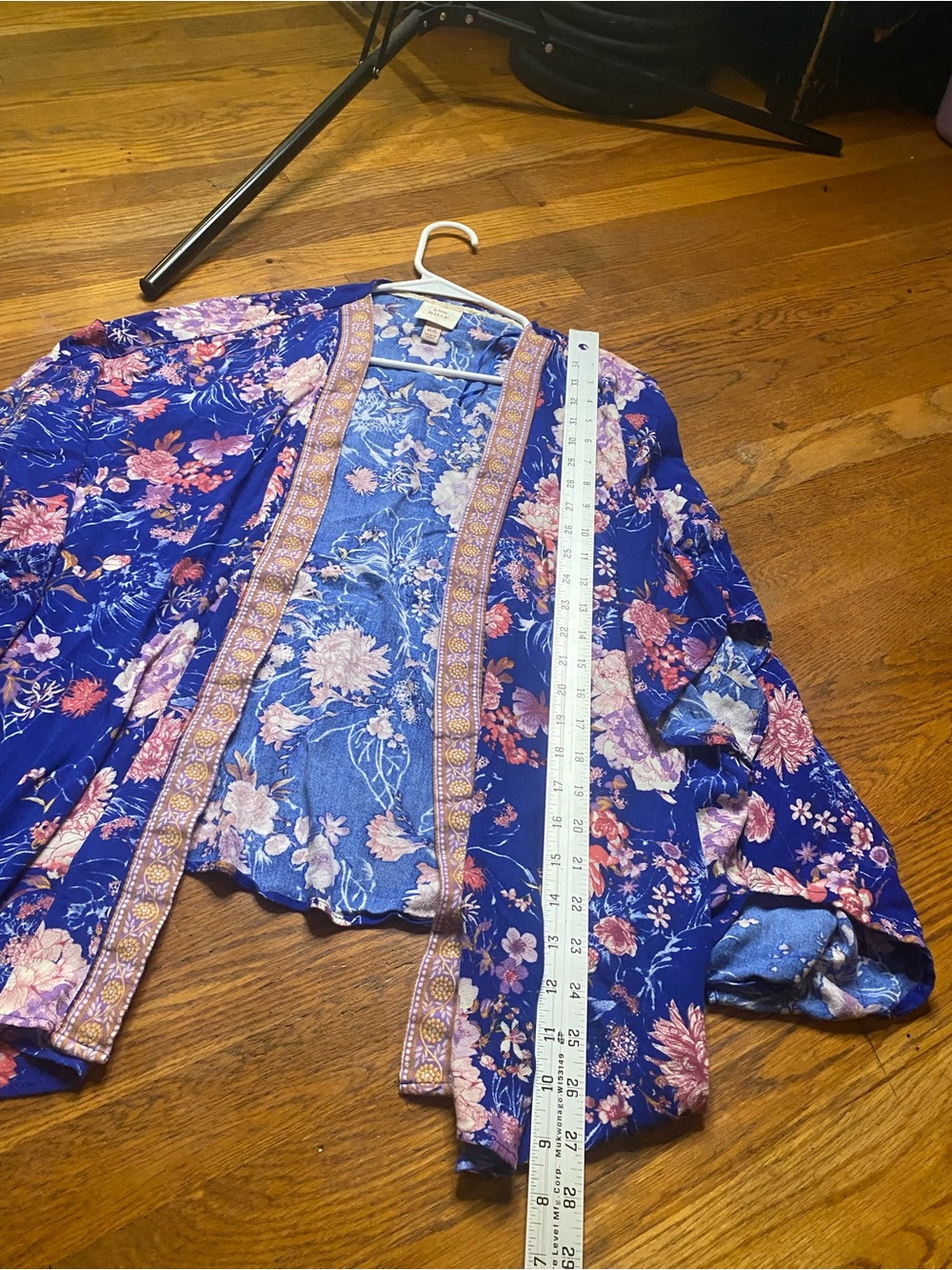 Knox Rose Blue Floral Boho Kimono Cardigan M/L Tassel Open Front - Picture 3 of 6